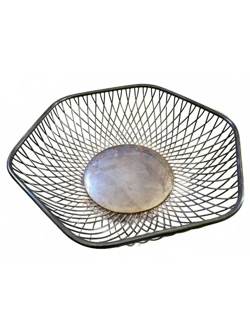 Vintage Gorham Silver Plate Wire Basket with Hexagonal Shape